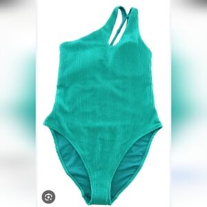Old Navy One-Shoulder Textured Teal Swimsuit, Size Large